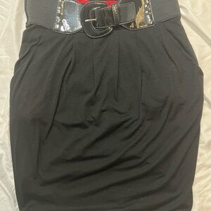 Delirious Black Pencil Skirt with Glossy Belt with red inner lining
